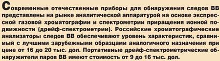 Некоторые особенности современной аппаратуры обнаружения следов взрывчатых веществ